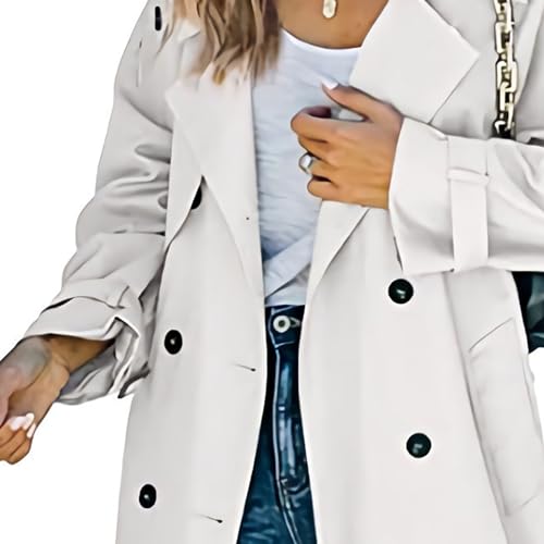 Women's Windbreaker Fall Winter Long Overcoat Classic Double Breasted Notched Lapel Peacoat Fashion Slim Coat
