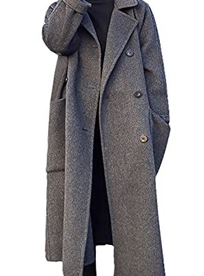 Women's Slouchy Drop Shoulder Double Breasted Maxi Long Wool Pea Coat
