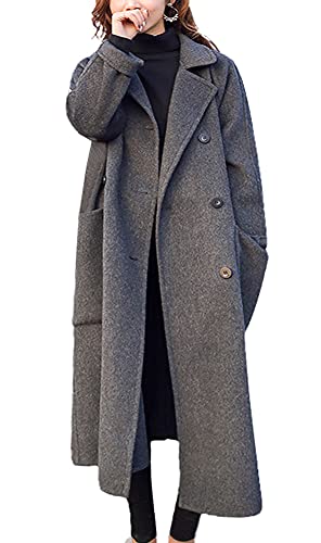 Women's Slouchy Drop Shoulder Double Breasted Maxi Long Wool Pea Coat