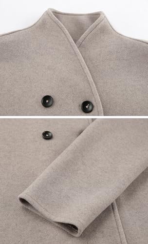 Women Winter Stand Collar Wool Blend Jacket Double Breasted Pea Coat Button Cropped Trench Coat Overcoat