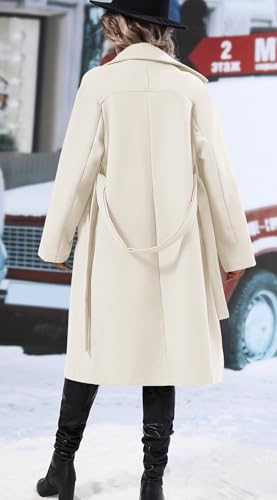 Women's Trendy Lapel Collar Double Breasted Wool Blend Coats Winter Pea Overcoat Pocketed Outwear with Belt