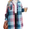 Womens Plus Size Flannel Plaid Shirts Long Sleeve Lounge Lapel Boyfriend Button Down Tartan Long Jacket Coats
