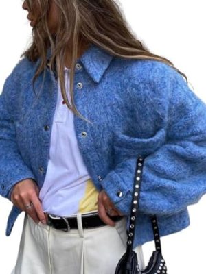 Women Cropped Jacket Short Wool Coats Winter Warm Pea Coat Outwear