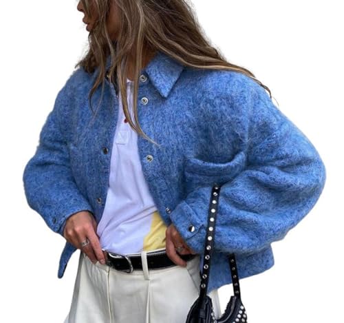 Women Cropped Jacket Short Wool Coats Winter Warm Pea Coat Outwear