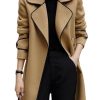 Women's Elegant Lapel Collar Wool Blend Midi-Long Pea Coat Jacket with Belt