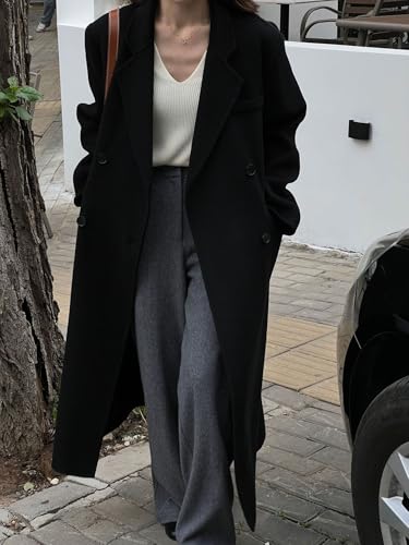 Women's 2025 Winter Wool Overcoat Turn Down Collar Long Peacoat Business Casual Trench Coats