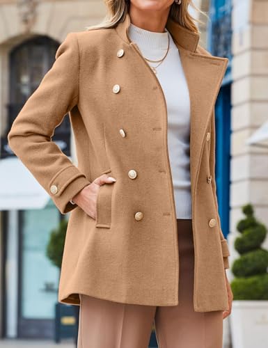 Womens Fall Winter Peacoat Wool Coat Double Breasted Blazer Jacket Trench Coat