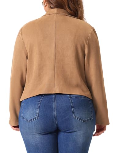 Plus Size Faux Suede Jacket for Women Lapel Long Sleeve Open Front Cardigans Outerwear Jackets
