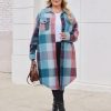 Womens Plus Size Flannel Plaid Shirts Long Sleeve Lounge Lapel Boyfriend Button Down Tartan Long Jacket Coats