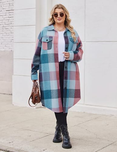 Womens Plus Size Flannel Plaid Shirts Long Sleeve Lounge Lapel Boyfriend Button Down Tartan Long Jacket Coats