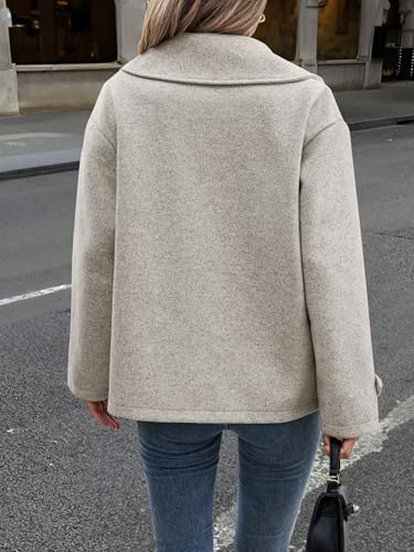 Women's Winter Loose Fit Cropped Wool Coat Double Breasted Dressy Short Blazer Jacket Peacoat