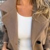 Women's Retro Lapel Double Breasted Wool Coat Business Casual Wool Blend Pea Coat Overcoat
