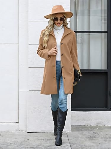 Womens Coats Winter Long Wool Coat Trench Coat Fall Clothes Casual Blazers Notch Lapel Breasted Jacket Blend Peacoat