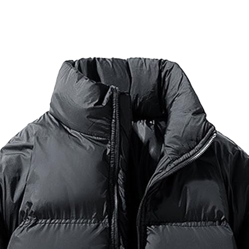 Thicken Warm Bubble Down Jacket for Men Water-Resistant Stand Collar Zipped Puffy Coat Casual Long Sleeve Outwear