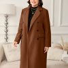 Women's Plus Size Wool Pea Coat Double Breasted Notch Lapel Collar Fall Winter Classic Long Trench Coat