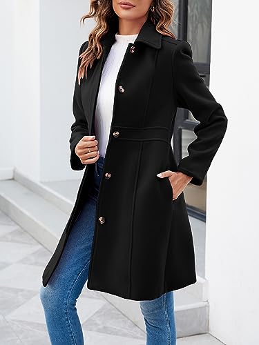 Womens Elegant Single Breasted Coat Long Sleeve Mid Winter Overcoat Work Office Pea Coats