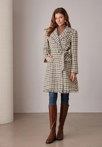 Trench Coat for Women 2024 Winter Coat Notch Lapel Double Breasted Thick A Line Pea Coat Jacket with Pockets