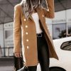 Womens Mid Long Wool Blend Coats Notched Lapel Collar Double Breasted Coat Fall Winter Jackets Overcoat