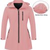 Women's Plus Size Long Softshell Jacket Waterproof Fleece Lined Rain Jacket Lightweight Windbreaker With Hood
