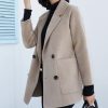 Women's Winter Plaid Wool Trench Coat Notch Lapel Vintage Loose Warm Long Double Breasted Peacoat