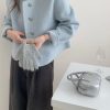 Women Short Wool Pea Coat Long Sleeve Button Down Short Jacket Cropped Woolen Blend Coat Outerwear
