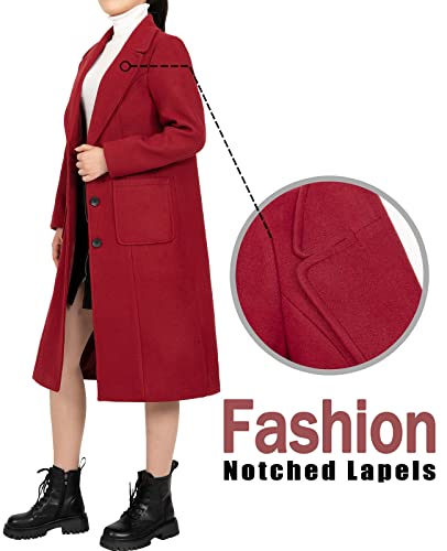 Women's Wool Blend Single Breasted Mid-Long Pea Coat Fall Winter Essential Notched Collar Overcoat