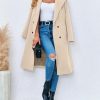 Women Double Breasted Coats Long Winter Work Office Overcoat Pocketed Outwear with Belt