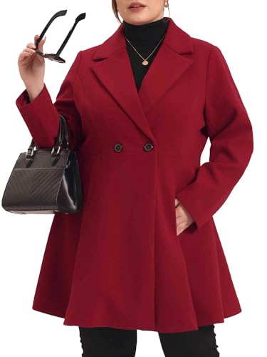Plus Size Peacoat for Women Elegant A Line Notched Lapel Double Breasted Long Coat