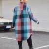 Womens Plus Size Flannel Plaid Shirts Long Sleeve Lounge Lapel Boyfriend Button Down Tartan Long Jacket Coats