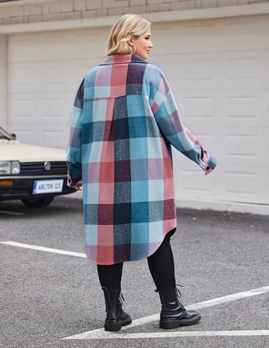 Womens Plus Size Flannel Plaid Shirts Long Sleeve Lounge Lapel Boyfriend Button Down Tartan Long Jacket Coats