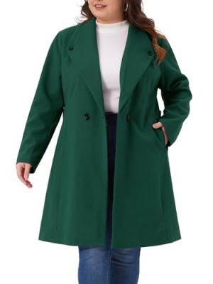 Plus Size Winter Coats for Women Lapel Single Breasted Belted with Pocket Pea Coats Trench Coats