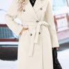 Women's Trendy Lapel Collar Double Breasted Wool Blend Coats Winter Pea Overcoat Pocketed Outwear with Belt