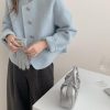 Women Short Wool Pea Coat Long Sleeve Button Down Short Jacket Cropped Woolen Blend Coat Outerwear