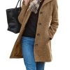 Women's Casual Thicken Single Breasted Pea Coat Stand Collar Mid Long Wool Coats with Pockets