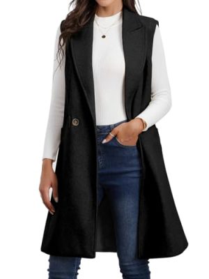 Womens Long Vest Fall Winter Wool Sleeveless Blazer Jackets Waistcoat Coats