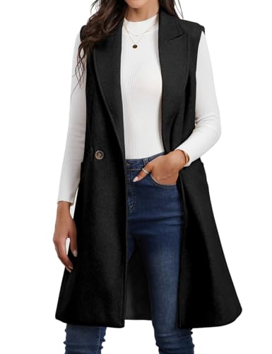 Womens Long Vest Fall Winter Wool Sleeveless Blazer Jackets Waistcoat Coats