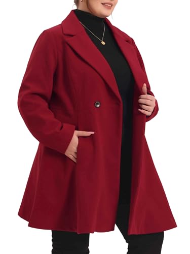 Plus Size Peacoat for Women Elegant A Line Notched Lapel Double Breasted Long Coat
