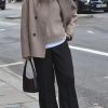 Women Winter Stand Collar Wool Blend Jacket Double Breasted Pea Coat Button Cropped Trench Coat Overcoat