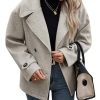 Women's Winter Loose Fit Cropped Wool Coat Double Breasted Dressy Short Blazer Jacket Peacoat