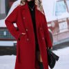 Womens Long Wool Pea Coat Notched Lapel Double Breasted Trench Coat Winter Warm Overcoat with Belt