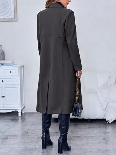 Womens Trench Coat Winter Lapel Double Breasted Long Pea Coat Casual Work Office Overcoat with Pocket