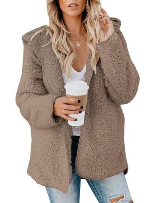Plaid Flannel Shacket Women Plush Fuzzy Fleece Jacket Oversized Cardigans Winter Coats Open Front Cardigan Sweaters