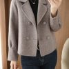 Womens Cropped Wool Coats Notched Lapel Pea Coat Short Jacket Button Down Crop Blazer Jackets