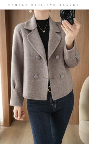 Womens Cropped Wool Coats Notched Lapel Pea Coat Short Jacket Button Down Crop Blazer Jackets