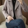 Womens Cropped Wool Coats Notched Lapel Pea Coat Short Jacket Button Down Crop Blazer Jackets