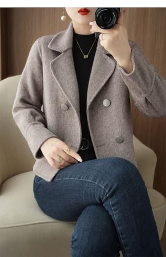 Womens Cropped Wool Coats Notched Lapel Pea Coat Short Jacket Button Down Crop Blazer Jackets