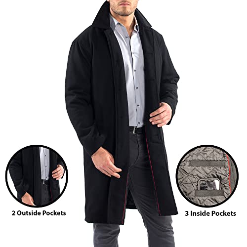 Zach Men’s Wool Blend Overcoat – Knee-Length Trench Coat, Runs Large for Layering Over Suits or Sweaters
