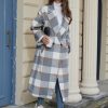 Women's Plaid Wool Coat Shacket Jacket Casual Long Sleeve Laple Button Down Flannel Trench Coats