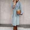 Women's Long Wool Pea Coats with Belt Elegant Lapel Collar Wool Blend Trench Coat Fall Winter Warm Overcoat