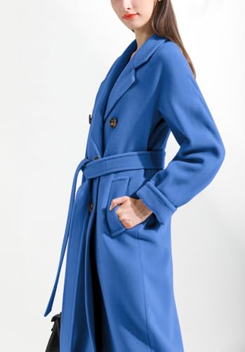 Women's Winter Double Breasted Wool Coat Business Casual Midi Long Winter Trench Coat with Belt